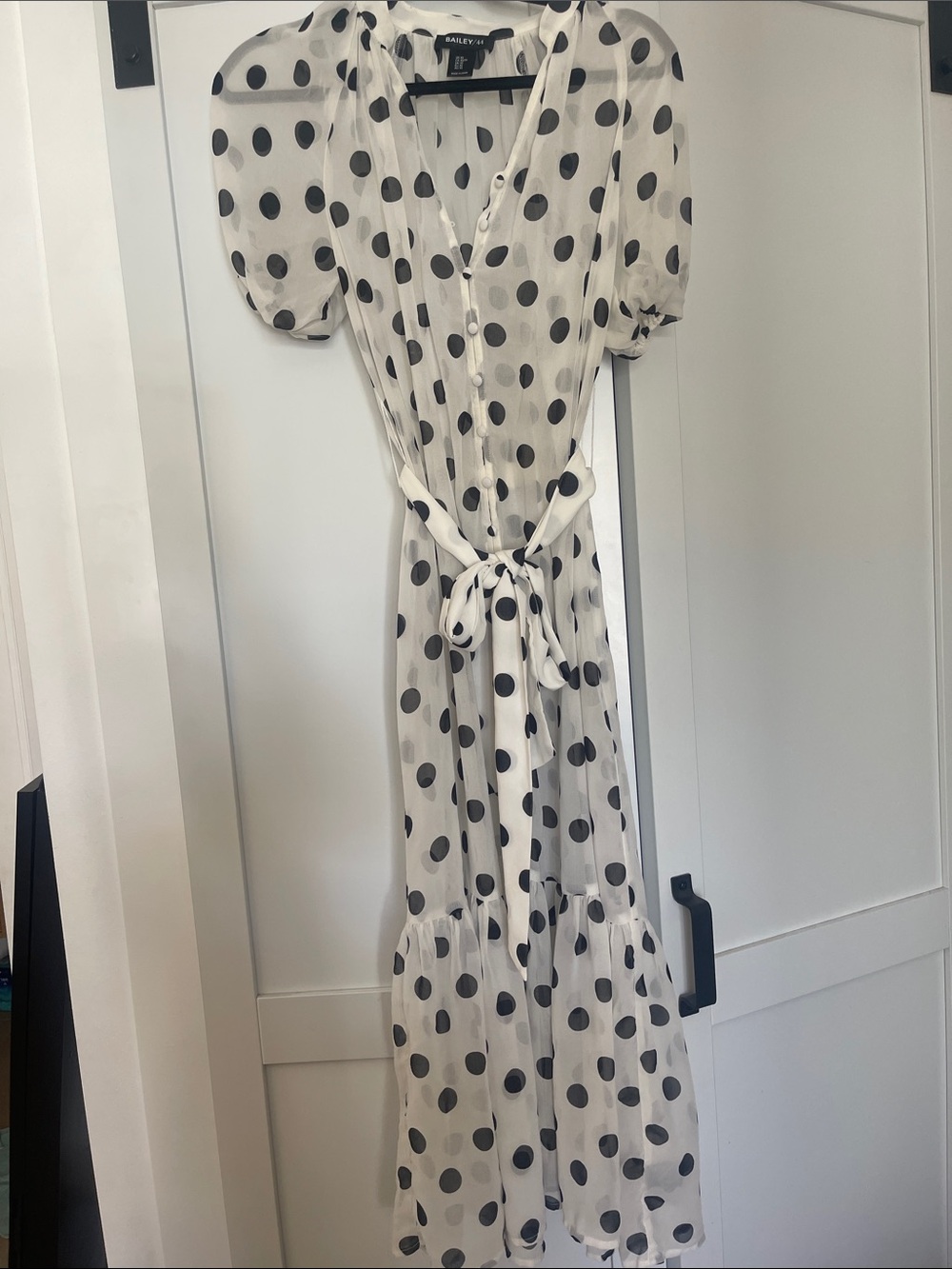 Bailey 44 White Maxi Dress with Black Polka Dots